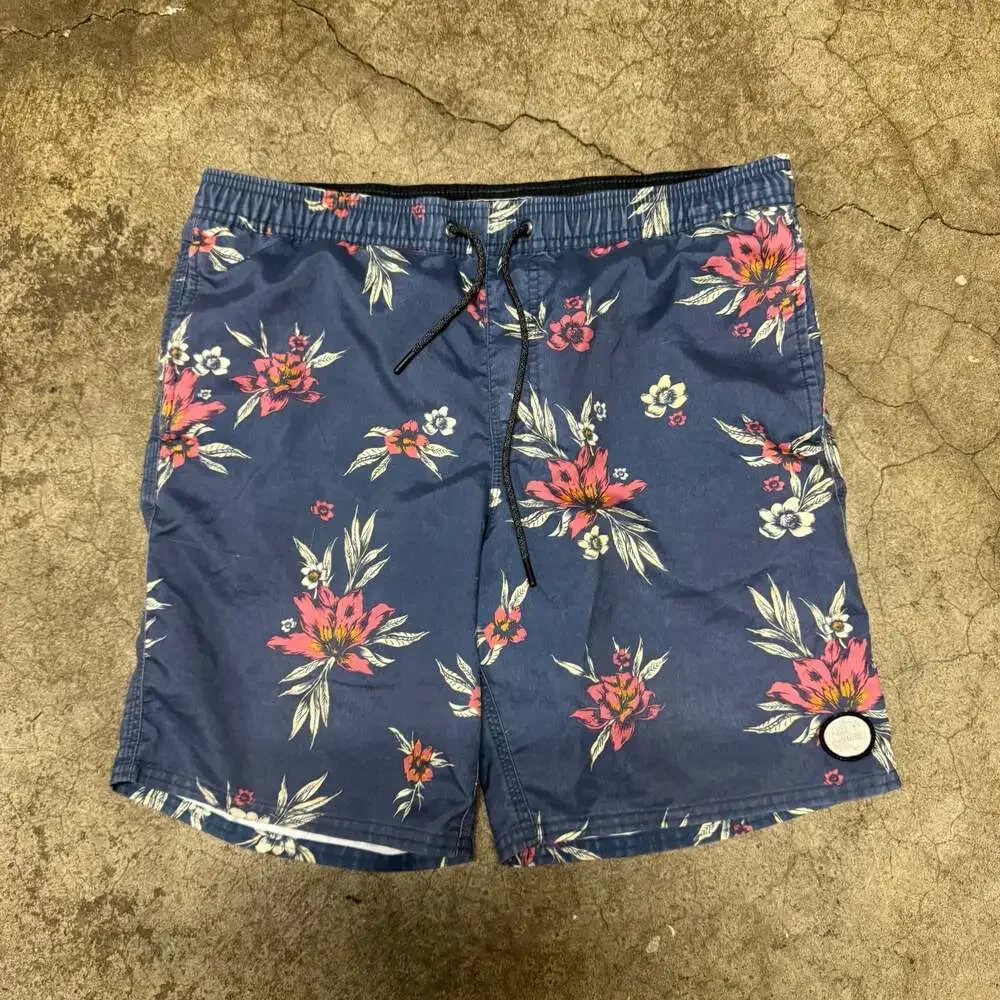 O'Neill Cruzers Men's Blue Floral Tropical Elastic Waist Swim Trunks Size S